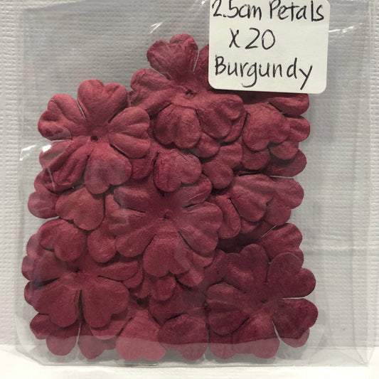 BURGUNDY 2.5CM PETALS - 20 PACK - GREEN TARA