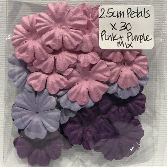 MIXED PINK/PURPLE 2.5CM PETALS - 30 PACK - GREEN TARA