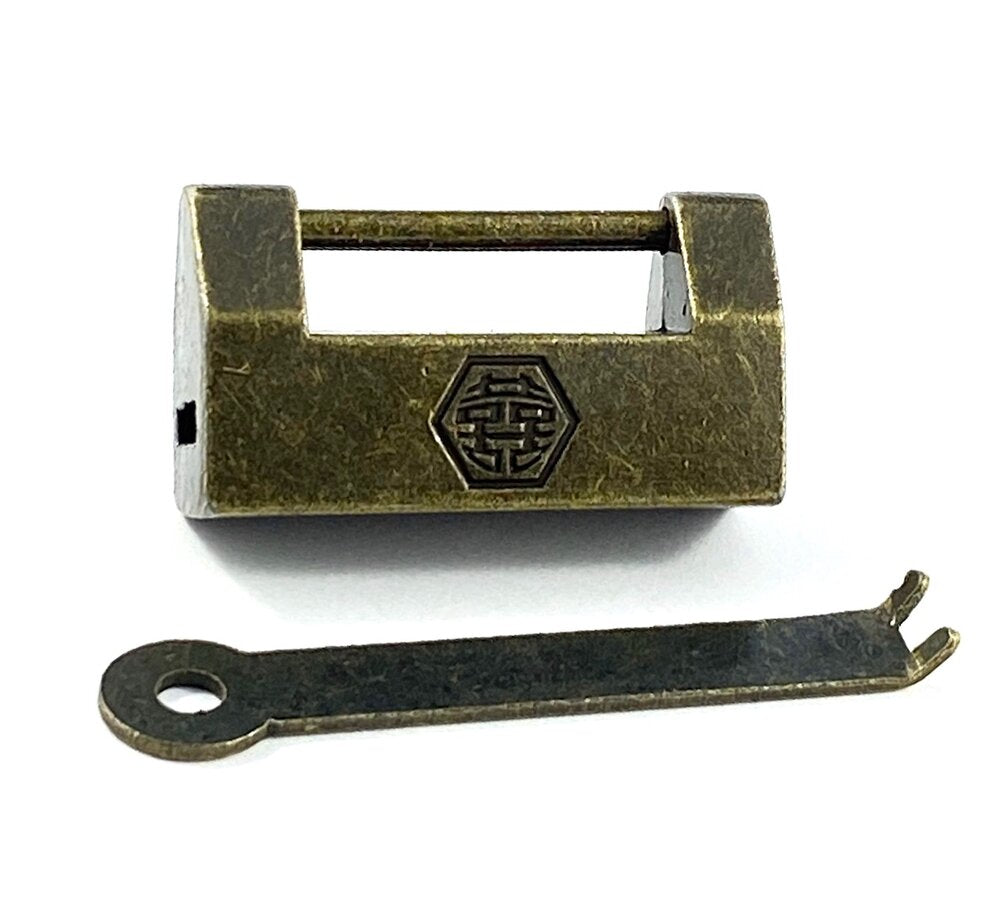 DOUBLE HAPPINESS BOX LOCK WITH KEY - BRONZE