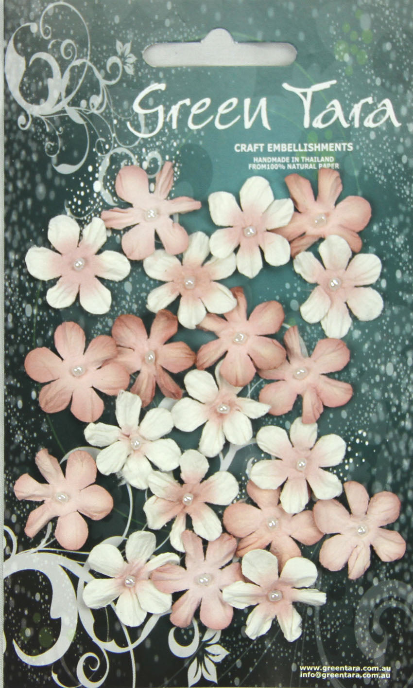 GREEN TARA FLOWER PACK - 20 MINI FLOWERS - ANTIQUE PINK/WHITE