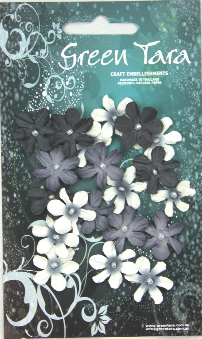 GREEN TARA FLOWER PACK - 20 MINI FLOWERS - BLACK/WHITE