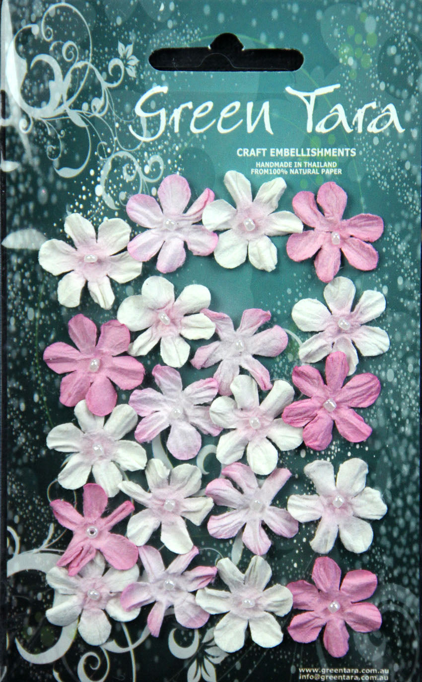 GREEN TARA FLOWER PACK - 20 MINI FLOWERS - ROSE PINK/WHITE