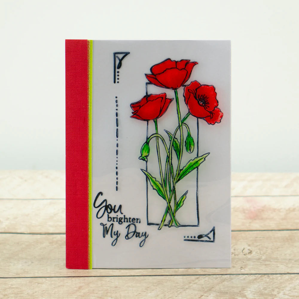 STAMP AND COLOUR OUTLINE STAMP SET - FRAMED POPPIES - BY COUTURE CREATIONS