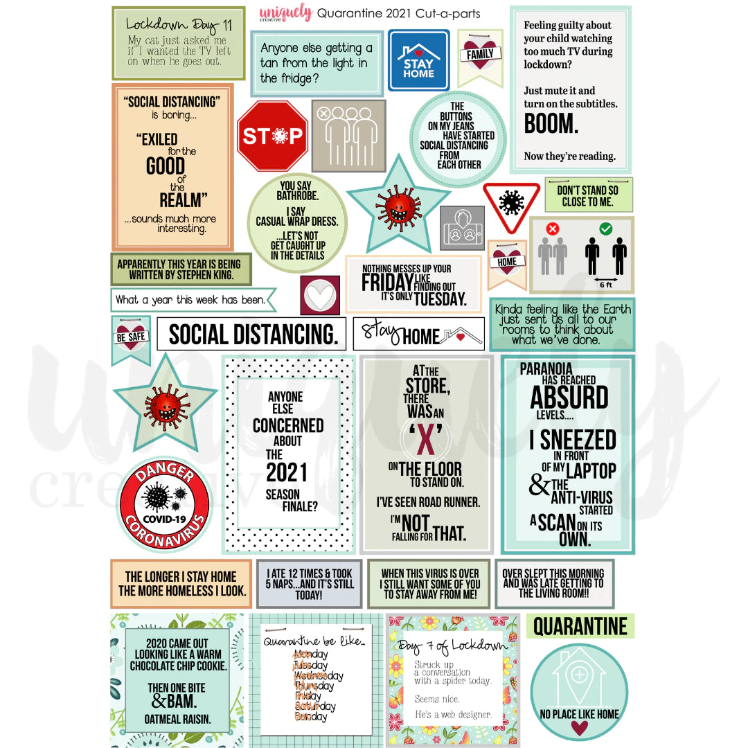 QUARANTINE 2021 COVID A4 CUT-A-PART SHEET BY UNIQUELY CREATIVE