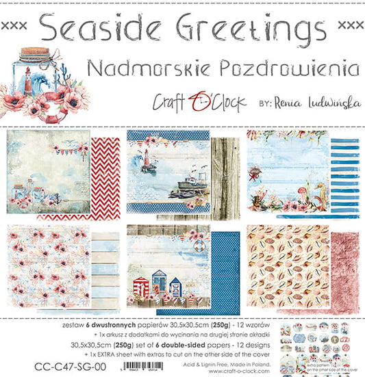 SEASIDE GREETINGS 12" X 12" SET OF PAPERS - CRAFT O'CLOCK