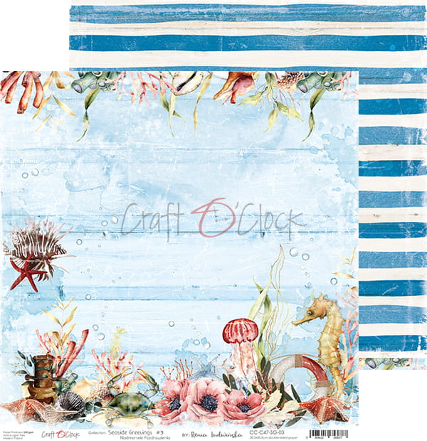 SEASIDE GREETINGS 12" X 12" SET OF PAPERS - CRAFT O'CLOCK