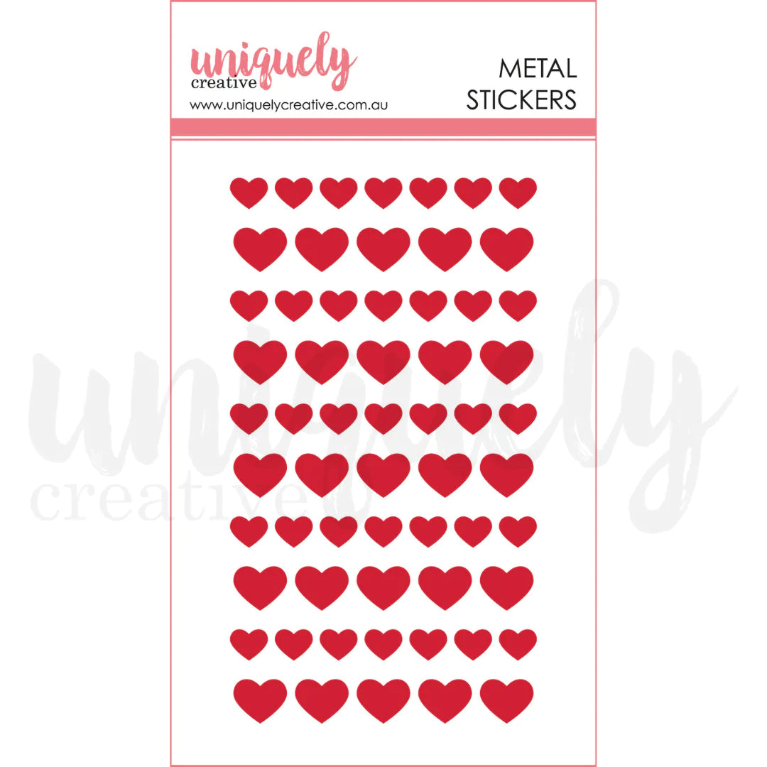 METAL STICKERS - RED HEARTS - BY UNIQUELY CREATIVE