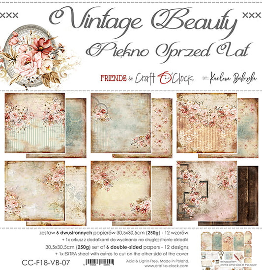 VINTAGE BEAUTY 12" X 12" SET OF PAPERS - CRAFT O'CLOCK