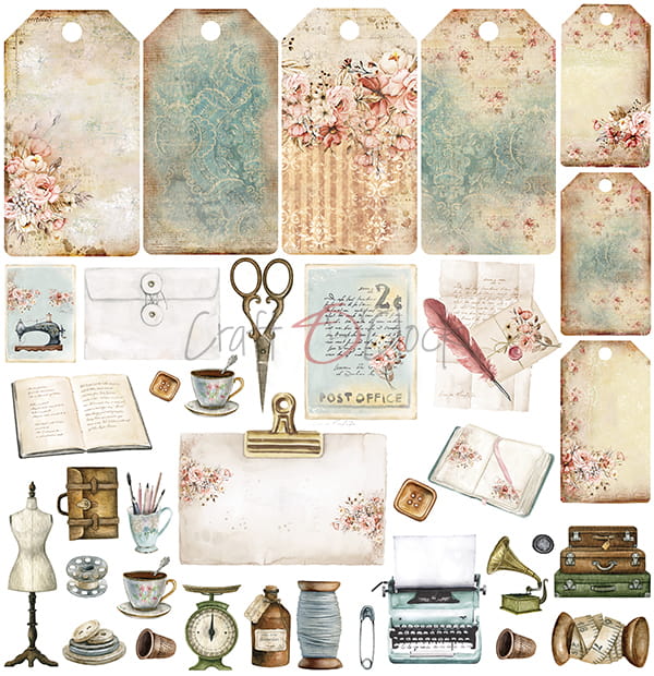 VINTAGE BEAUTY 12" X 12" SET OF PAPERS - CRAFT O'CLOCK