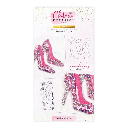 CHLOES CREATIVE CARDS DIE & STAMP SET - SWIRLY STILETTO