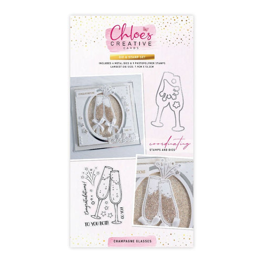 CHLOES CREATIVE CARDS DIE & STAMP SET - CHAMPAGNE GLASSES
