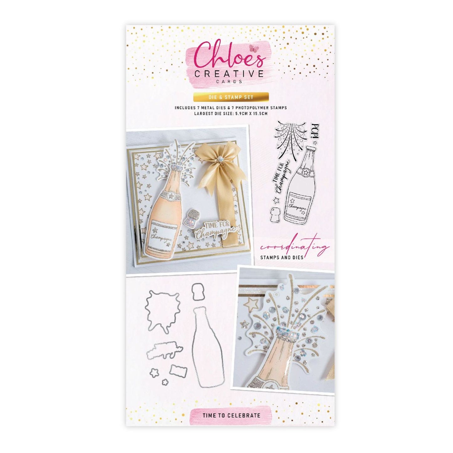 CHLOES CREATIVE CARDS DIE & STAMP SET- TIME TO CELEBRATE