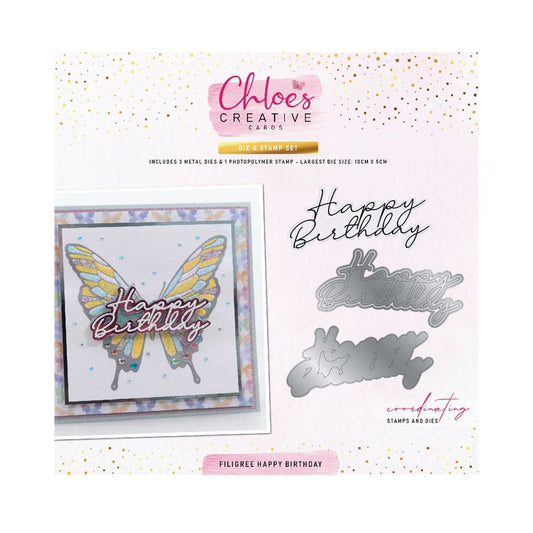 CHLOES CREATIVE CARDS DIE & STAMP SET - FILIGREE HAPPY BIRTHDAY