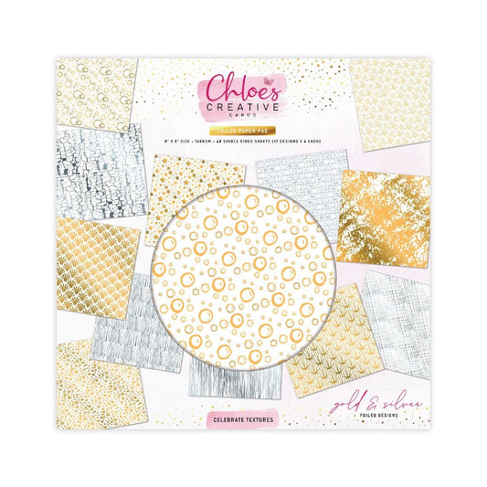 12 PAGE GOLD PACK OF CHLOES CREATIVE CARDS FOILED PAPER PAD (8"X8") - CELEBRATE TEXTURES