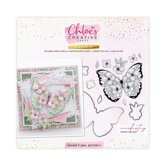 CHLOES CREATIVE CARDS DIE & STAMP SET - GRANDE FLORAL BUTTERFLY