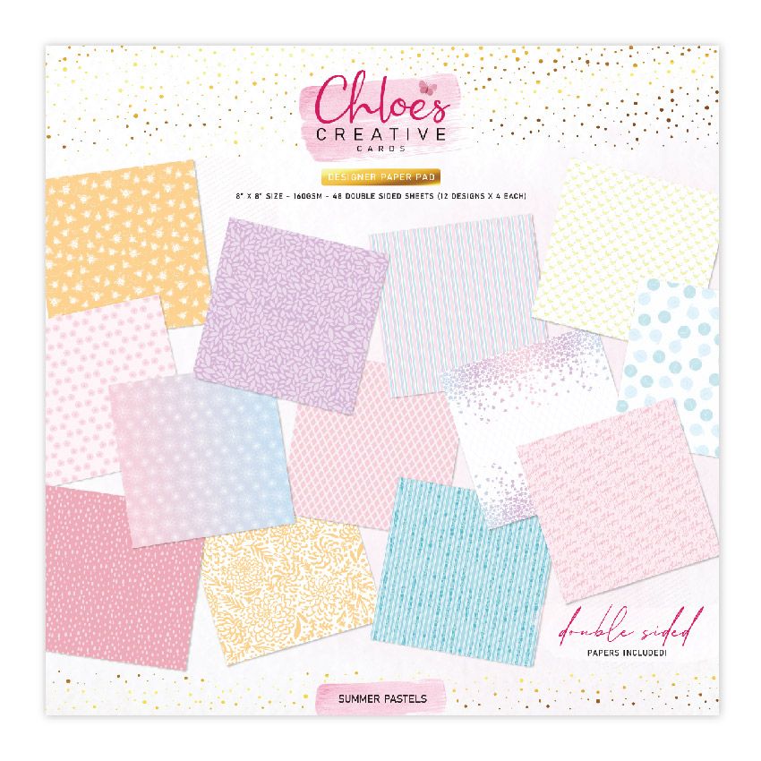 CHLOES CREATIVE CARDS 8" X 8" DESIGNER PRINTED PAPER PAD - SUMMER PASTELS