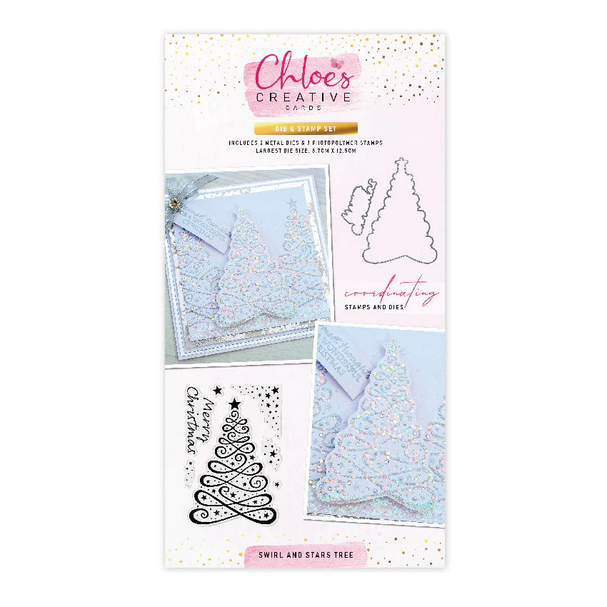 CHLOES CREATIVE CARDS DIE & STAMP SET - SWIRL & STARS TREE