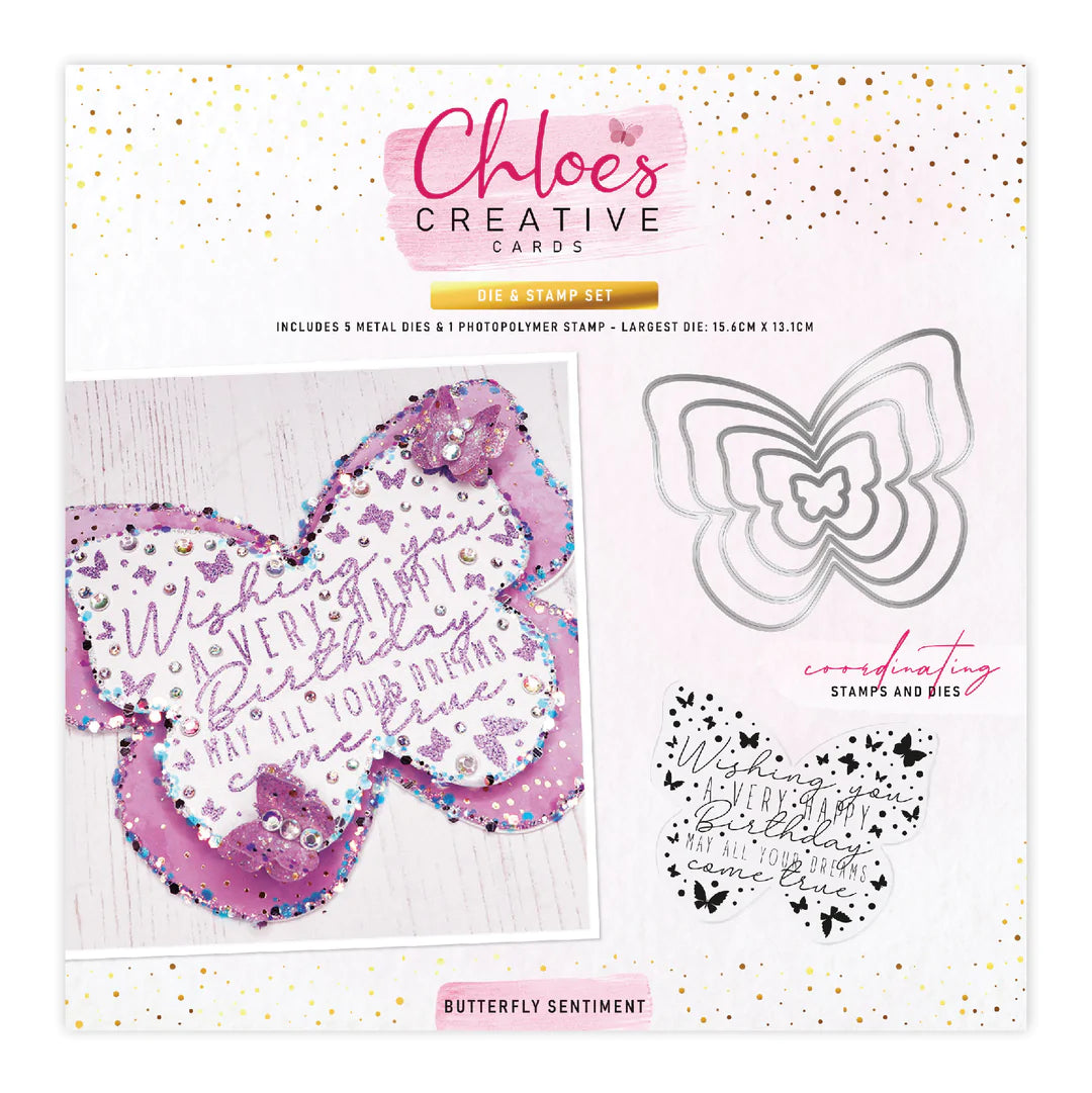 CHLOES CREATIVE CARDS DIE & STAMP SET - BUTTERFLY SENTIMENT